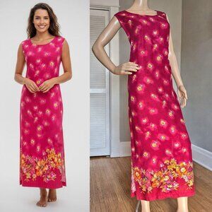 Vintage 90s DPS New York Floral Midi Dress Hawaiian Cottagecore Coconut Girl XL